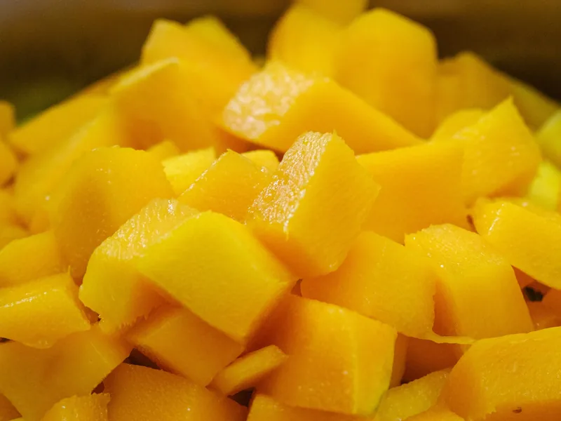 Diced ripe mango in close detail