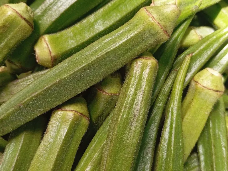 Fresh okra pods at market